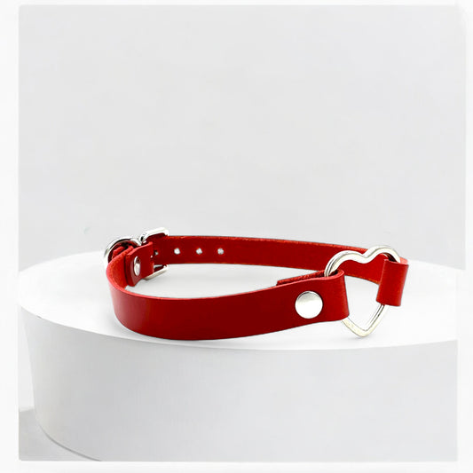 Red Leather Heart Choker