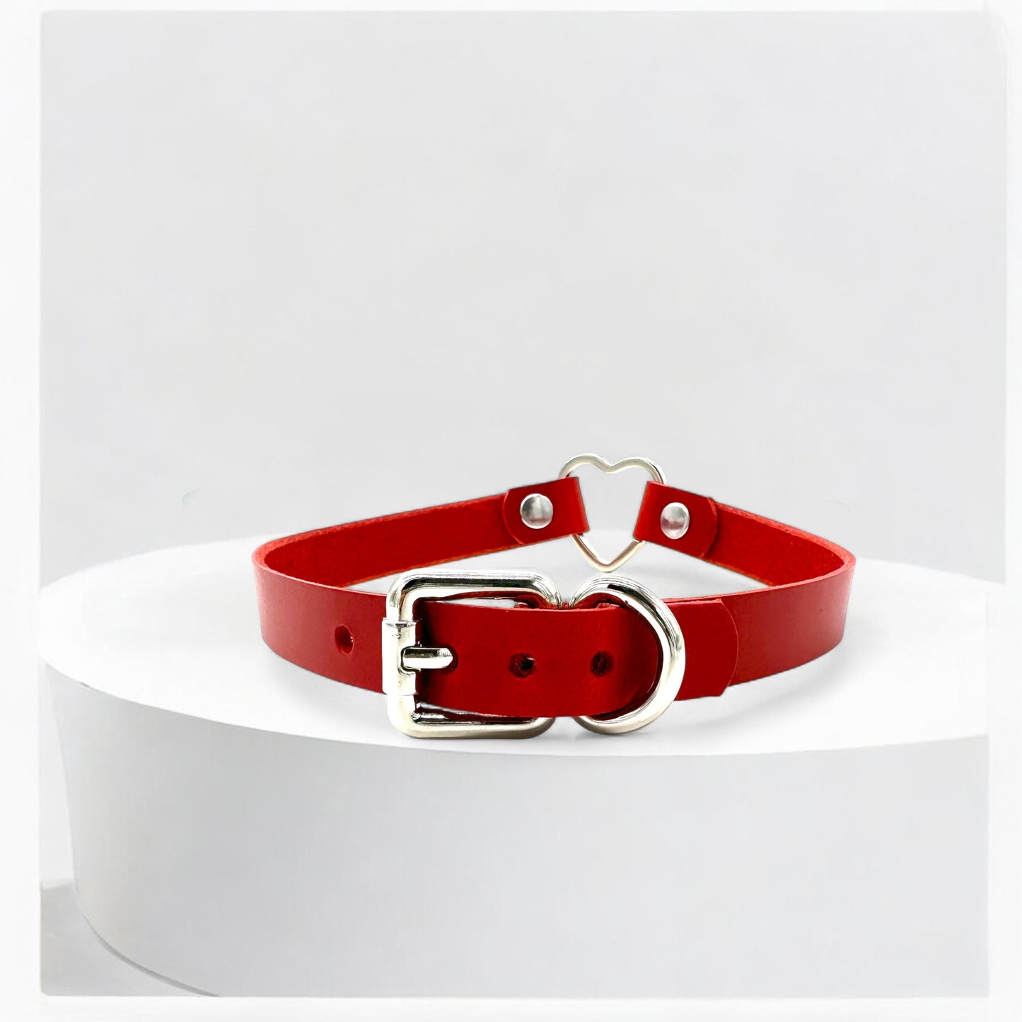 Red Leather Heart Choker