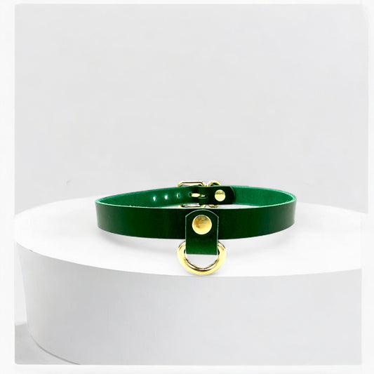Green Drop Mini D-Ring Leather Choker