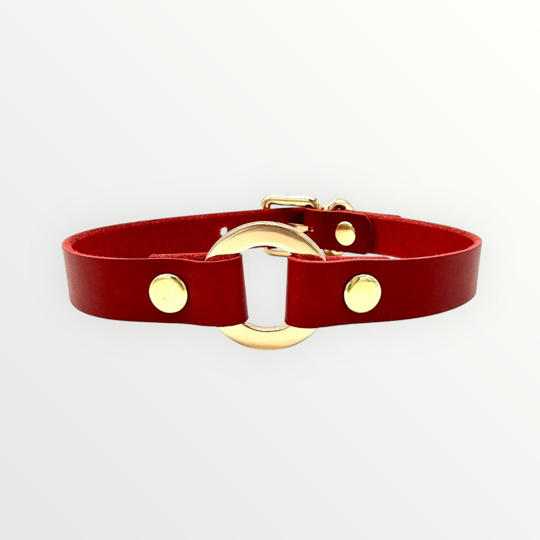 Red O-Ring Leather Choker