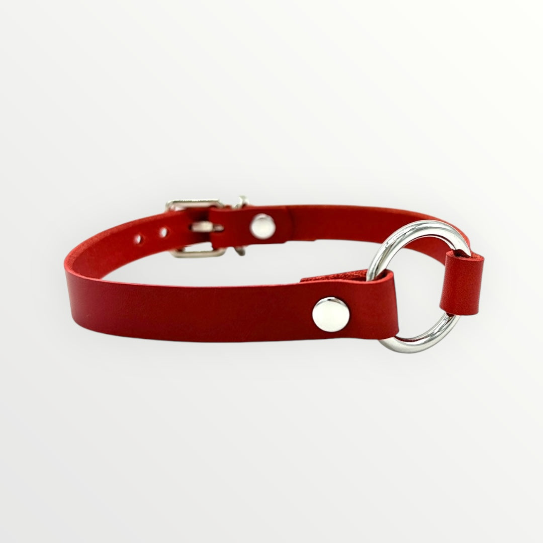 Red O-Ring Leather Choker