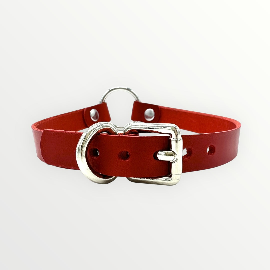 Red O-Ring Leather Choker