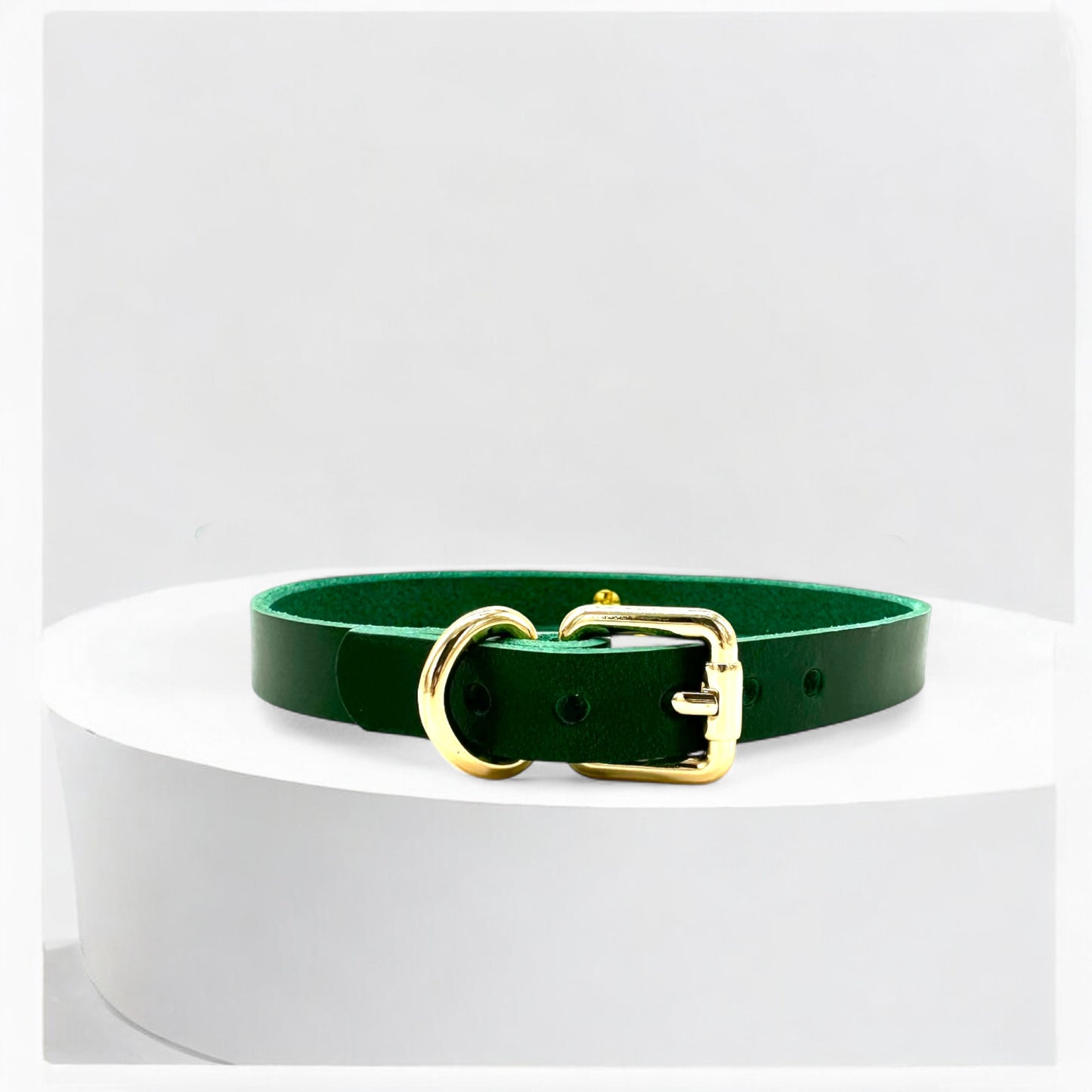 Green Italian leather middle O-Link choker with gold buckle side view
