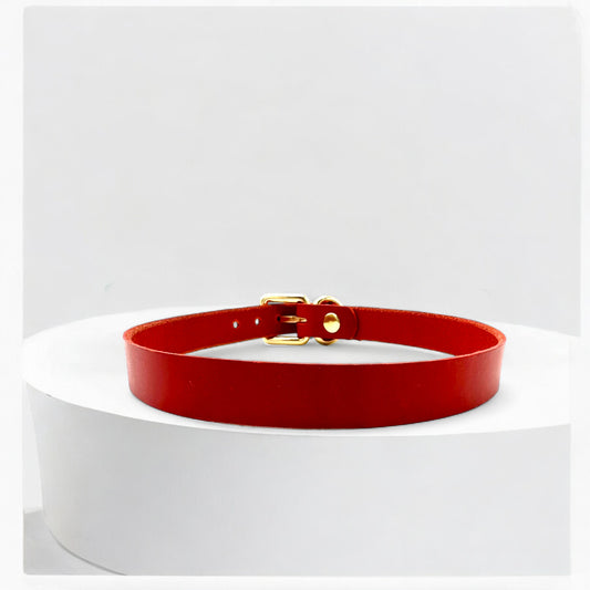 Red Italian Buttero leather classic buckle choker with gold hardware