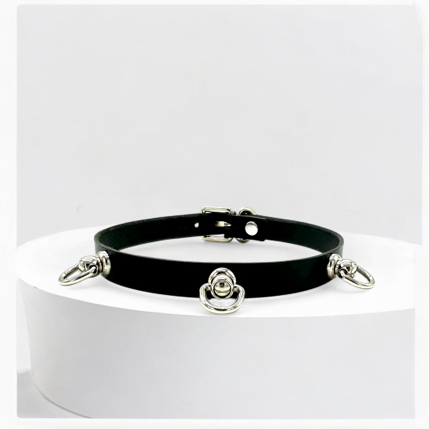 Black Triple O-Link Leather Choker