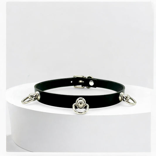 Black Triple O-Link Leather Choker
