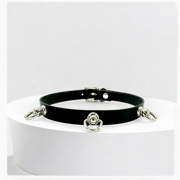 Black Triple O-Link Leather Choker