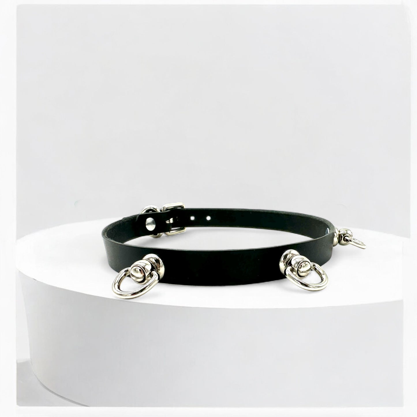 Black Triple O-Link Leather Choker