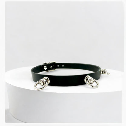 Black Triple O-Link Leather Choker