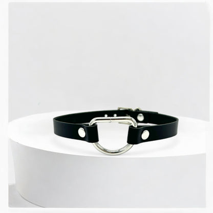 Black D-Ring Leather Choker