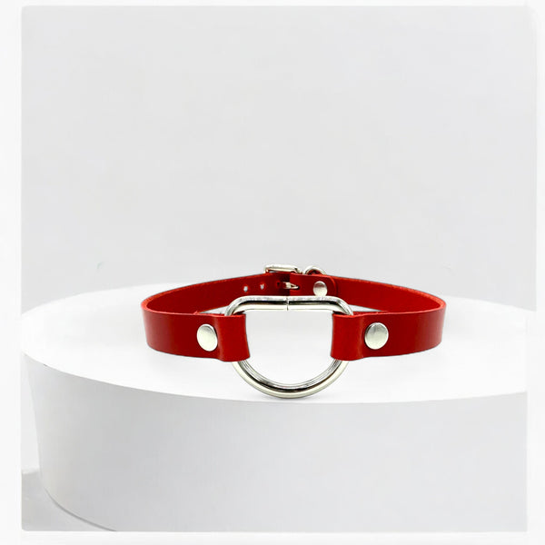 Red D-Ring Leather Choker