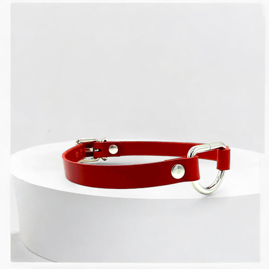 Red D-Ring Leather Choker