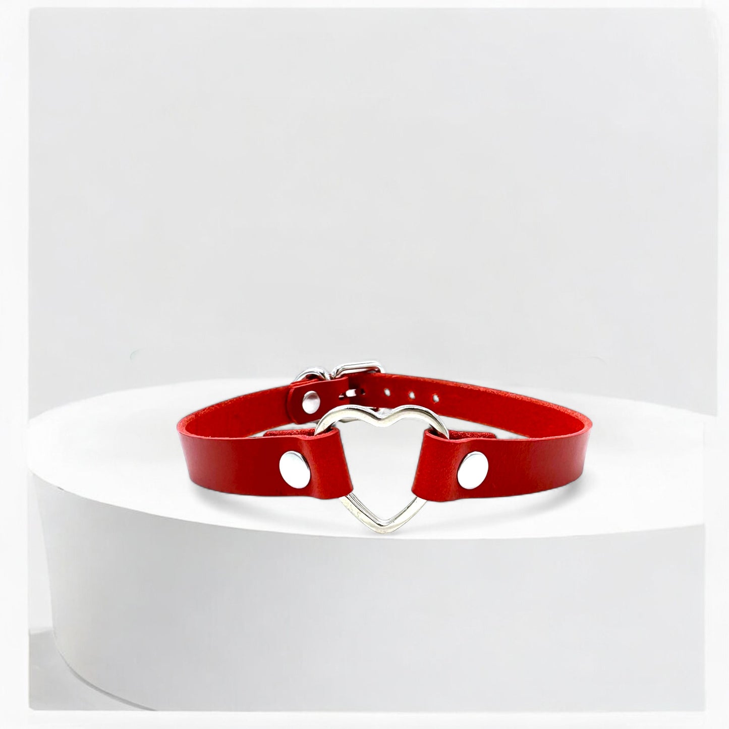 Red Leather Heart Choker