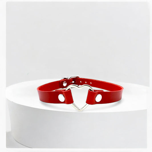 Red Leather Heart Choker