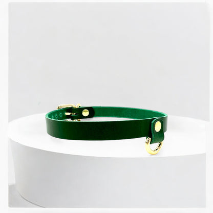 Green Drop Mini D-Ring Leather Choker