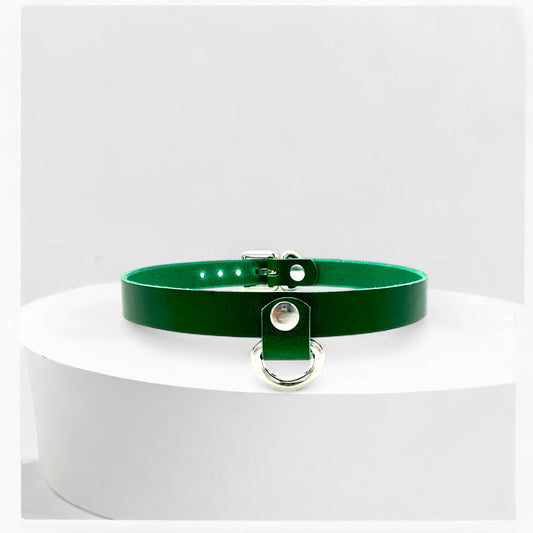 Green Drop Mini D-Ring Leather Choker