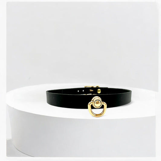 Black Middle O-Link Leather Choker