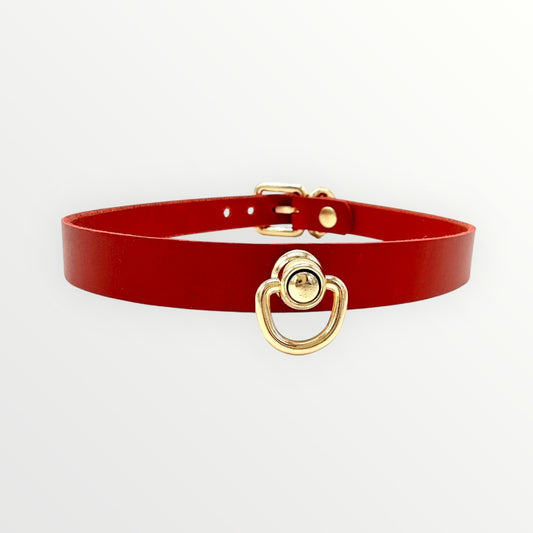 Red Leather Heart Choker