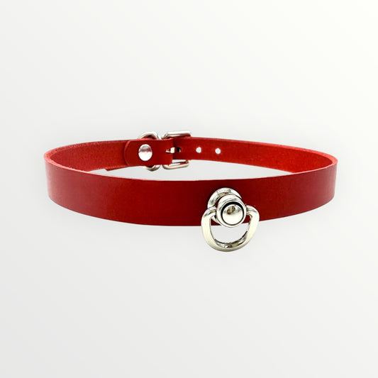 Red Middle O-Link Leather Choker