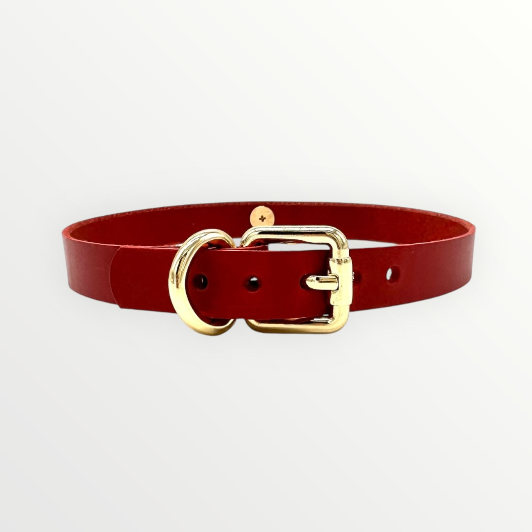 Red Classic Leather Buckle Choker