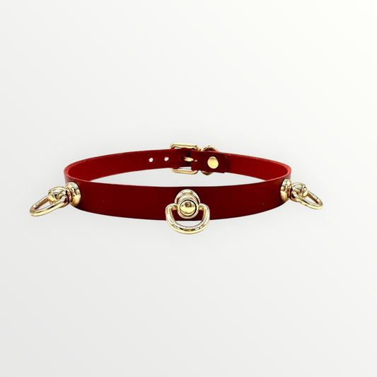 Red Triple O-Link Leather Choker
