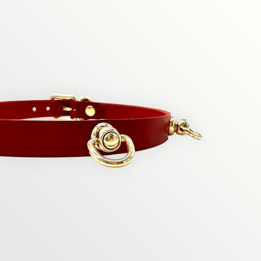 Red Triple O-Link Leather Choker