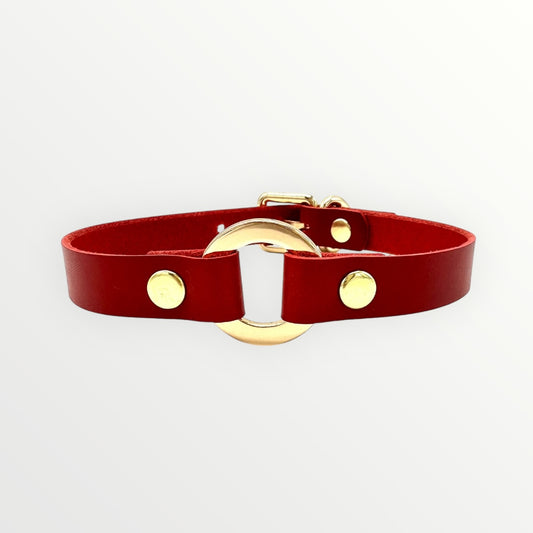 Red O-Ring Leather Choker