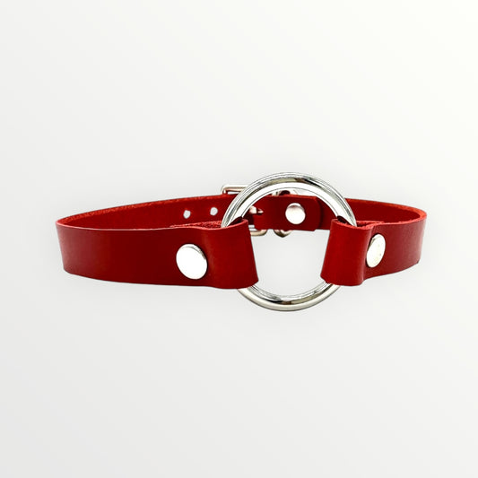 Red O-Ring Leather Choker
