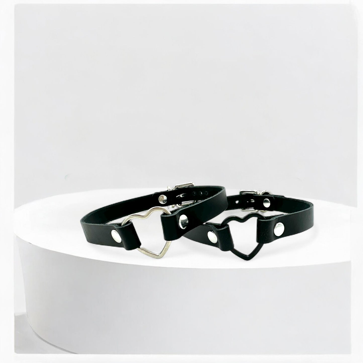 Alternate view black heart choker with silver heart hardware