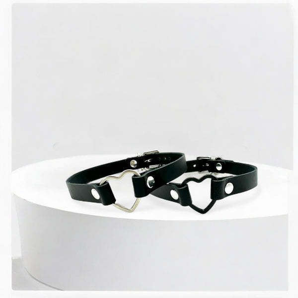 Alternate view black heart choker with silver heart hardware
