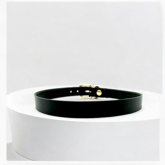 Black Italian Buttero leather classic buckle choker with gold hardware