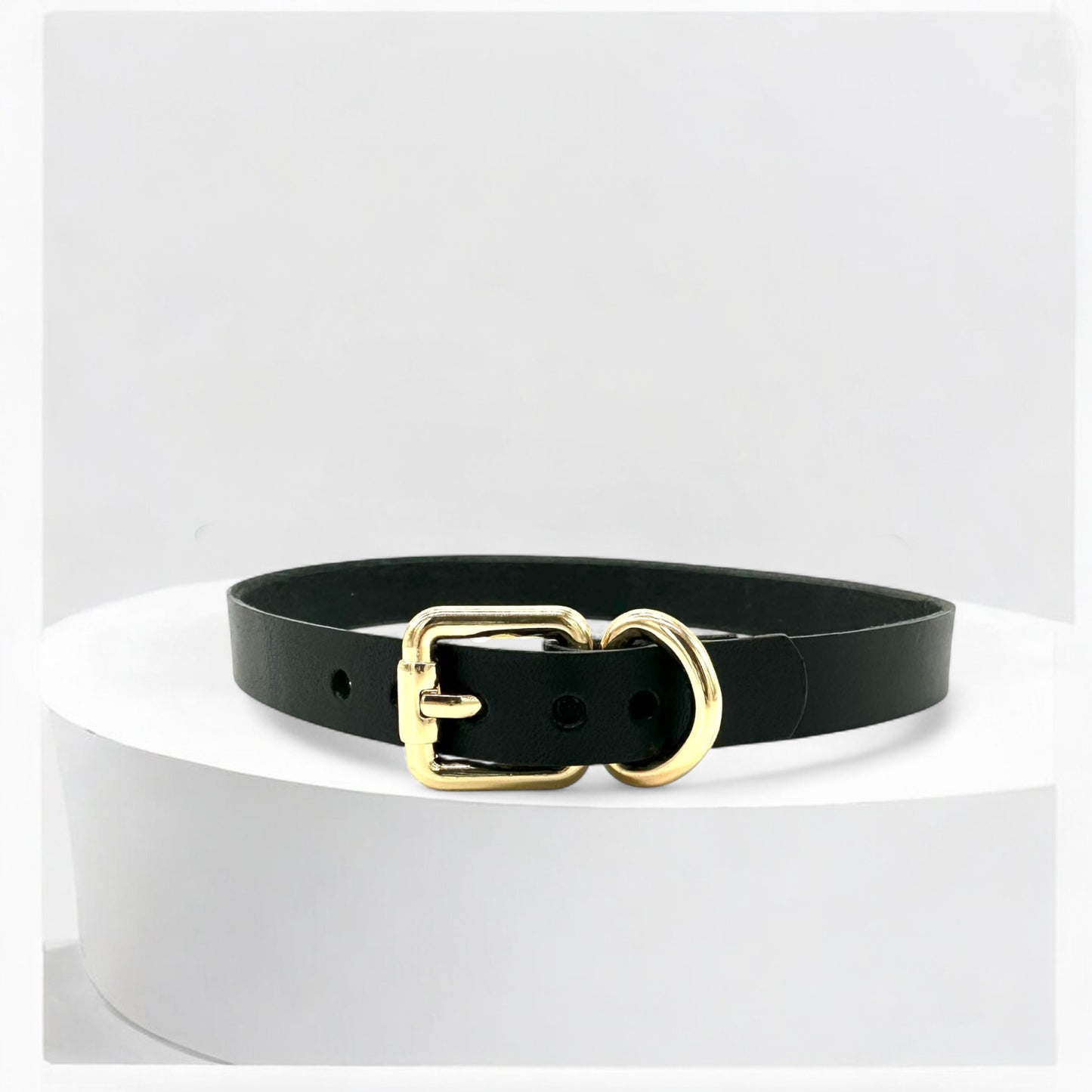 Black leather classic buckle choker with silver buckle strap