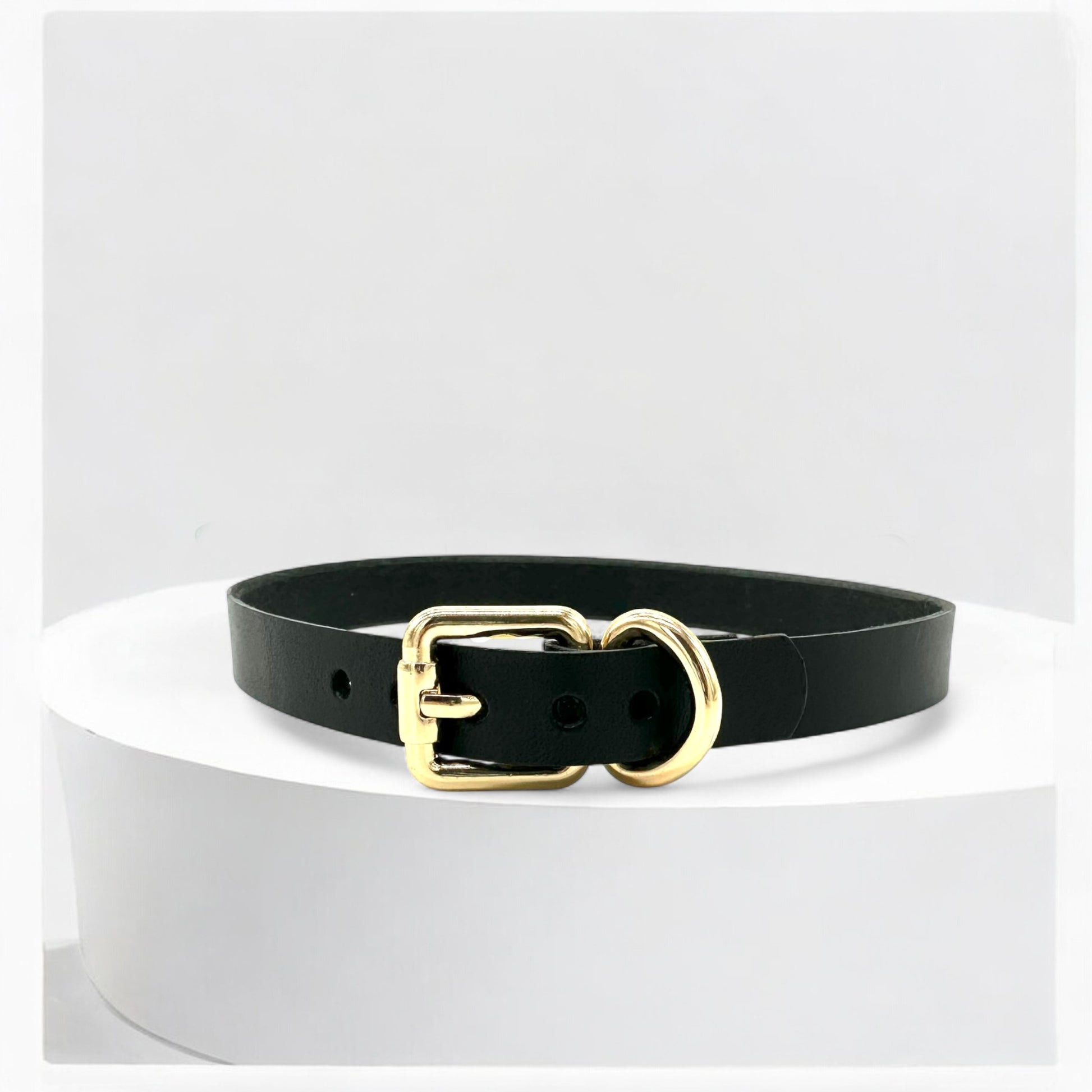 Black leather classic buckle choker with silver buckle strap