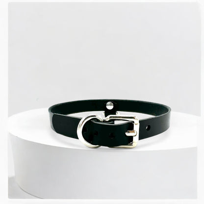 Flat lay of black Drop Mini D-Ring Choker on white background