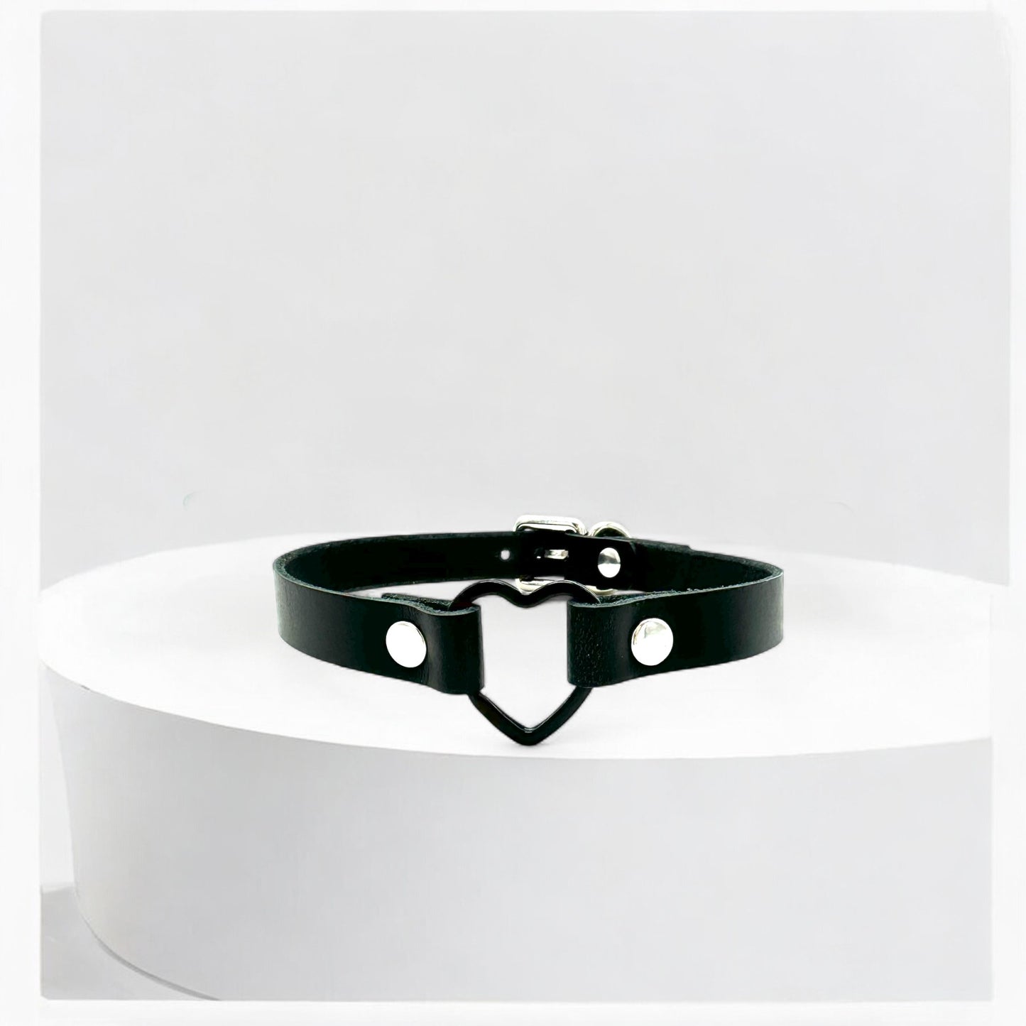 Black Italian leather heart choker with black heart hardware