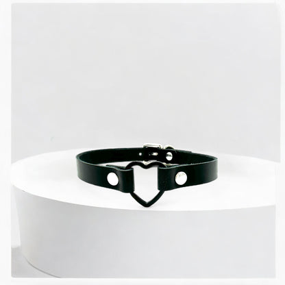 Black Italian leather heart choker with black heart hardware