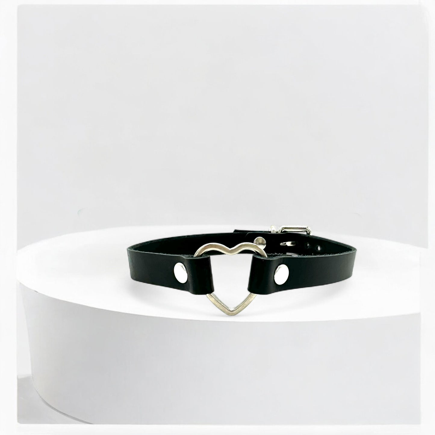 Black Italian leather heart choker with silver heart hardware