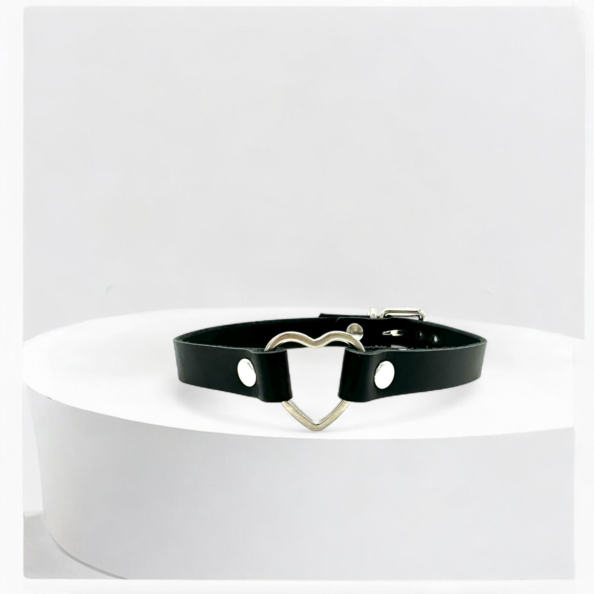 Black Italian leather heart choker with silver heart hardware