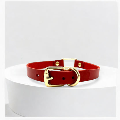 Flatlay red rectangle-link choker with gold hardware