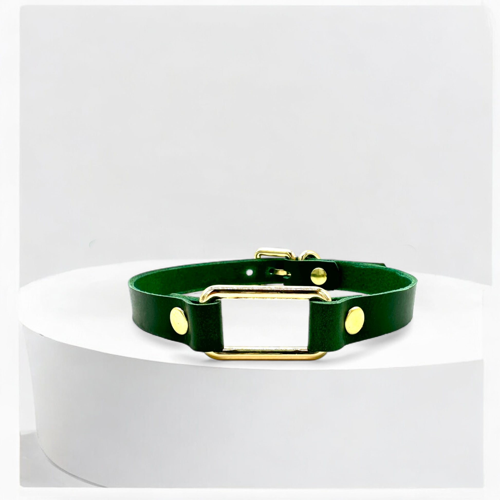 Green Italian Buttero leather rectangle-link choker with gold hardware