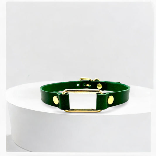 Green Italian Buttero leather rectangle-link choker with gold hardware