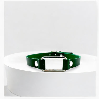 Green Italian Buttero leather rectangle-link choker with silver hardware