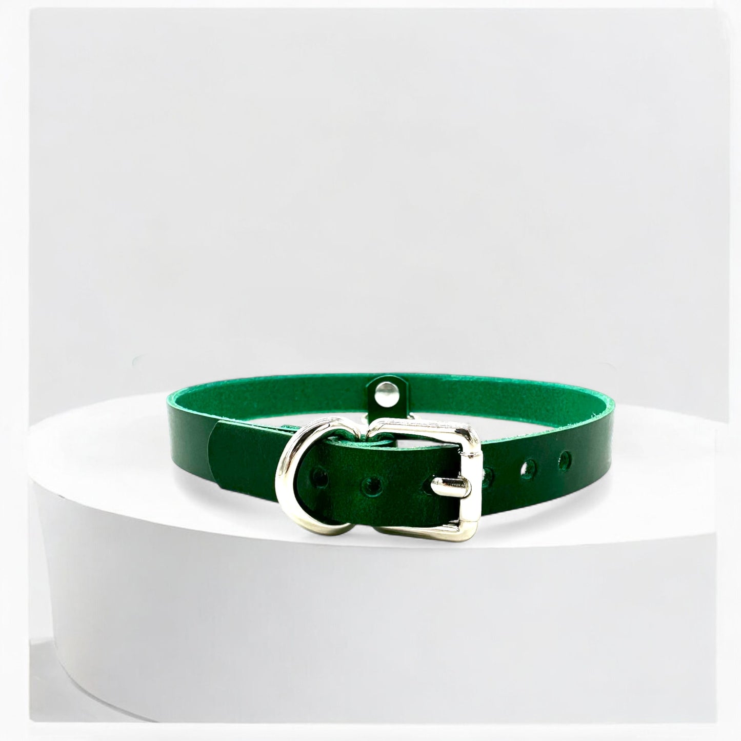 Green Drop Mini D-Ring Leather Choker