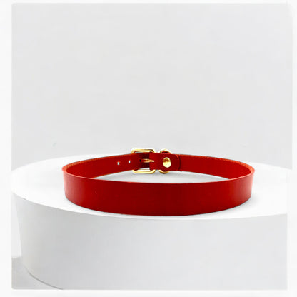 Red Italian Buttero leather classic buckle choker with gold hardware
