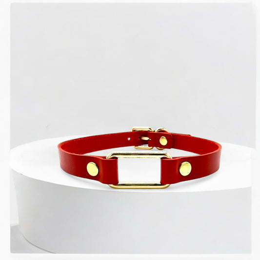 Red Italian Buttero leather rectangle-link choker with gold hardware