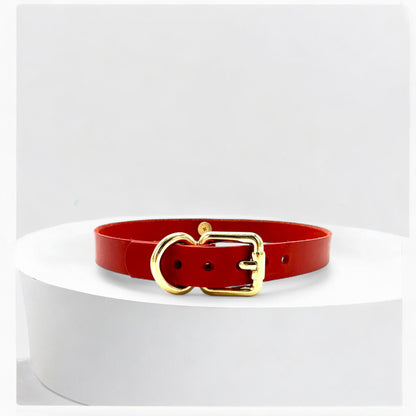 Adjustable strap and buckle of red Italian leather O-link choker, XS-XXL sizes
