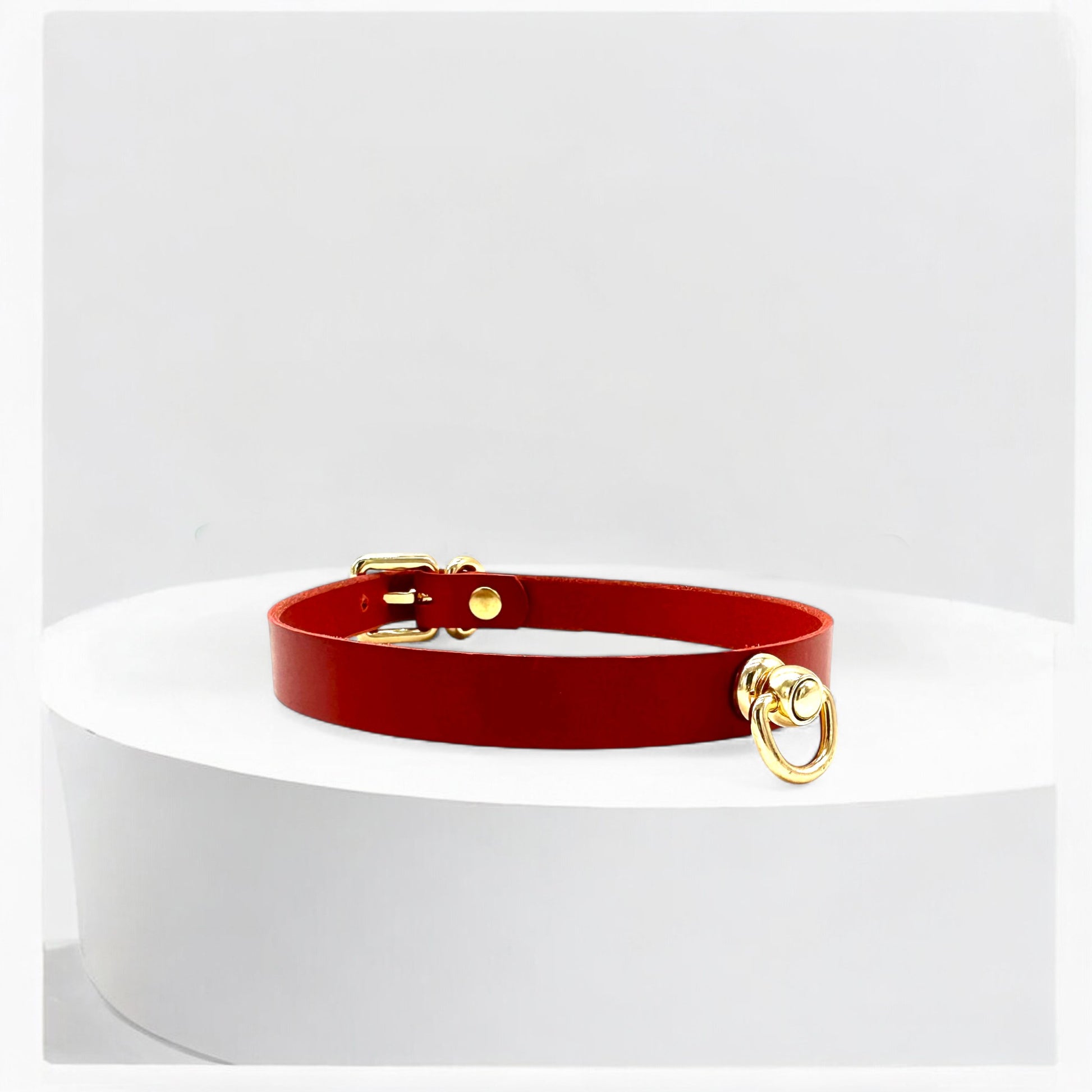 Interior buttero leather and craftsmanship of red Italian leather O-link choker