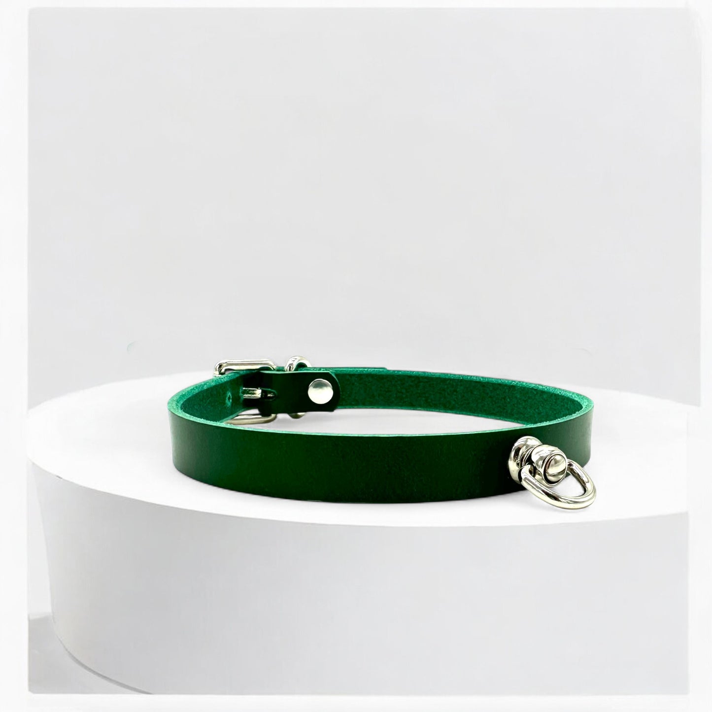oft green leather middle O-Link choker with silver hardware detail